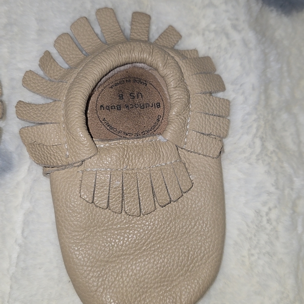 Beige Leather Baby Moccasins - Picture 2 of 6
